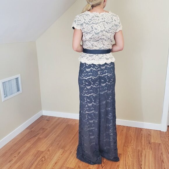 Adrianna Papell maxi Length Column Dress Gown Peplum Lace Removable belt 8 - Picture 6 of 8